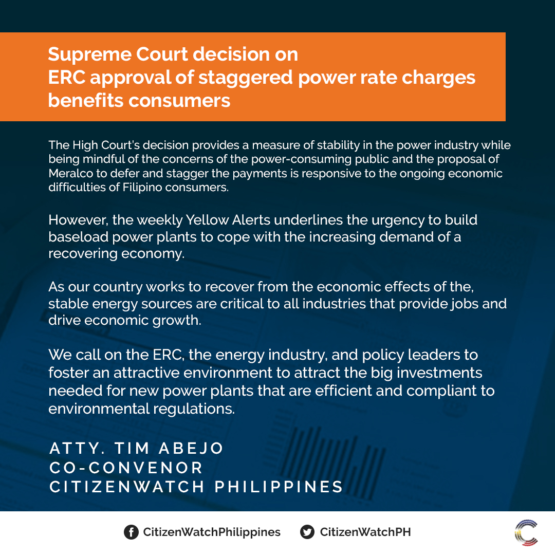 Supreme Court Decision On ERC Approval Of Staggered Power Rate Charges 